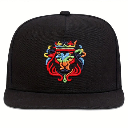 Gold Crown Lion Embroidery Flat Brim Snapback Cap Hip Hop Baseball Hat For Men Women Streetwear Daily Wear