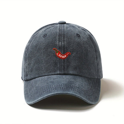 1pc Retro Washed Baseball Caps for Women,with Chili Pepper Embroidery