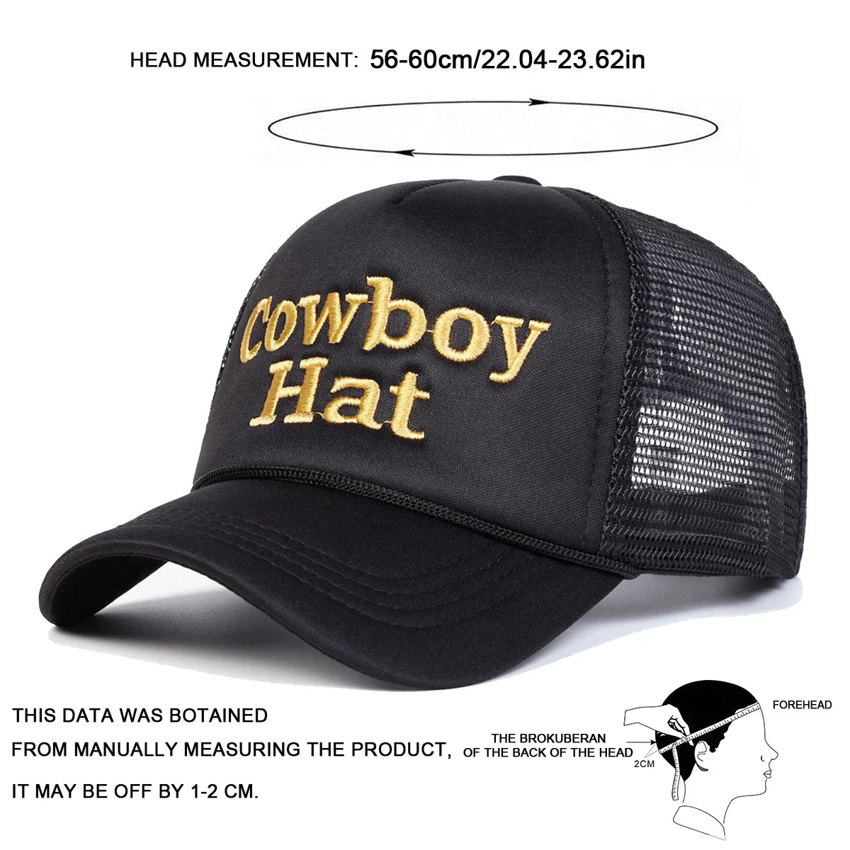 Unisex Cowboy Hat Letter Embroidery Baseball Net Caps Spring Summer