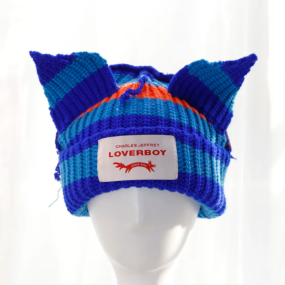 Winter Skullies Hat Unisex Cat Ear Hat Warm Crochet Knitted Hat Costume Beanie Hat