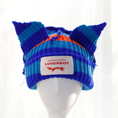 Winter Skullies Hat Unisex Cat Ear Hat Warm Crochet Knitted Hat Costume Beanie Hat