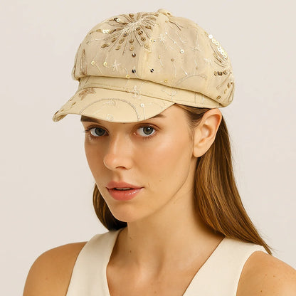 Women’s Sequined Beret Hat Korean Style Sparkle Newsboy Cap