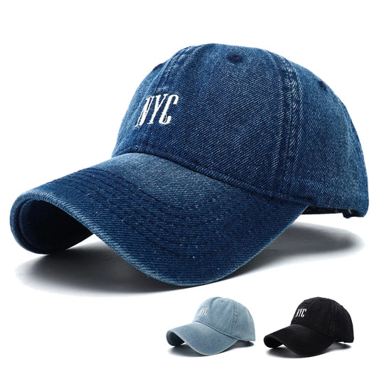 Unisex Vintage Embroidery Washed Denim Baseball Cap Adjustable Snapback Hat