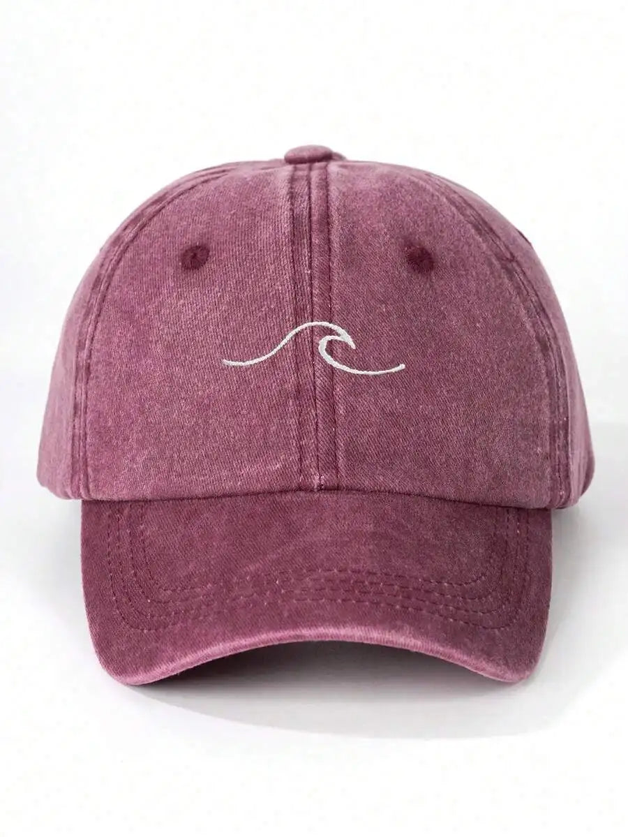 Embroidered Wave Washed Baseball Cap Adjustable