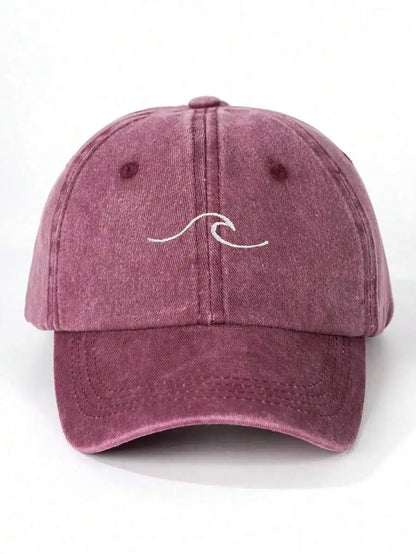 Embroidered Wave Washed Baseball Cap Adjustable