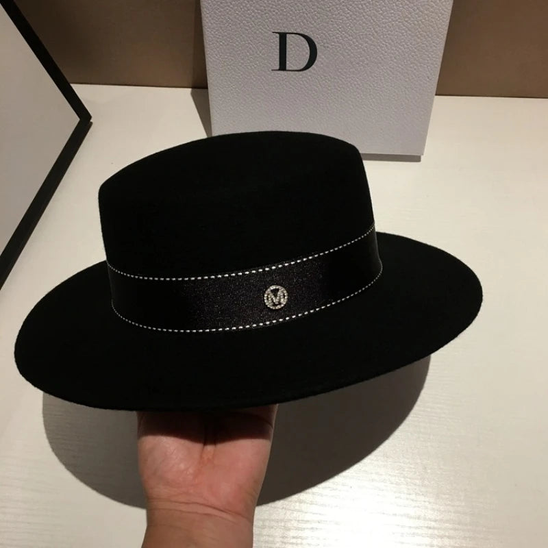 Fedora Hat Wide Brim Flat Top In Black And White Neutral Colors