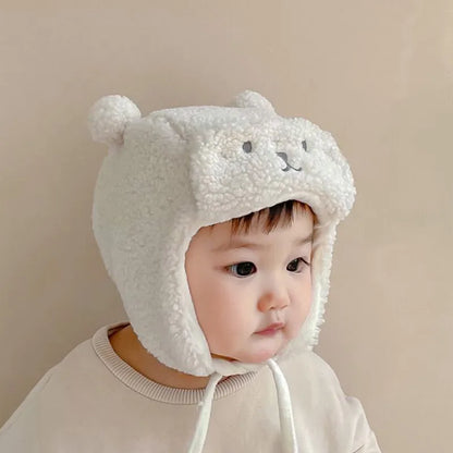 Cartoon Bear Plush Baby Hat Winter Polar Fleece Beanie Cap For Kids