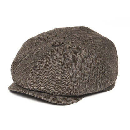 Wool Tweed Newsboy Cap Herringbone Men British Gatsby Retro Hat