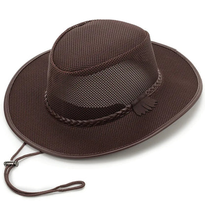 Spring/Summer Men's Wide Brim Sun Hat, Breathable Mesh Cowboy Hat
