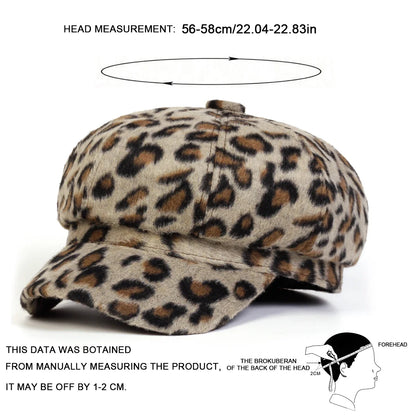 Unisex Plush Leopard Print Personality Newsboy Hat Spring Autumn