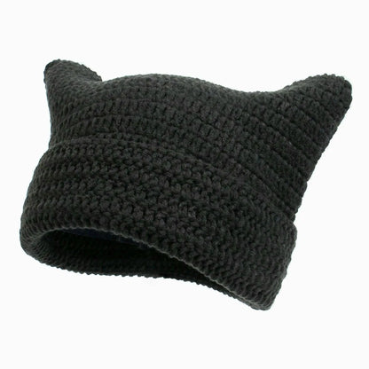 Cute Cat Ears Beanie Hat For Women Winter Striped Korean