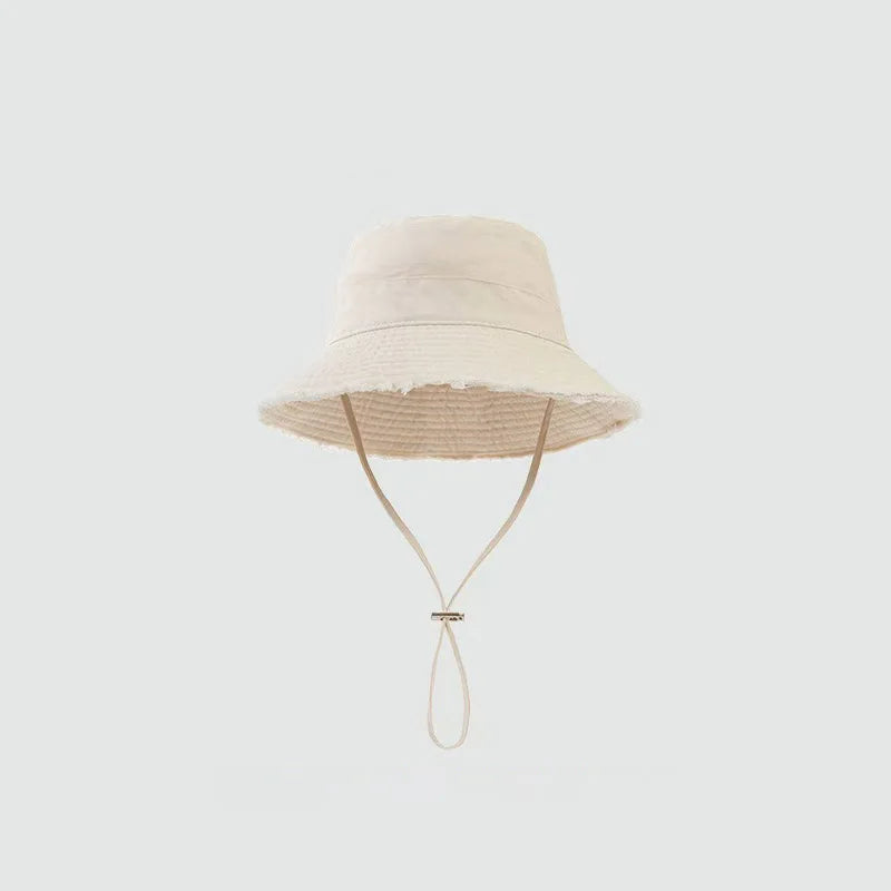 Women Solid Color Sunshade Bucket Hat Soft Cotton
