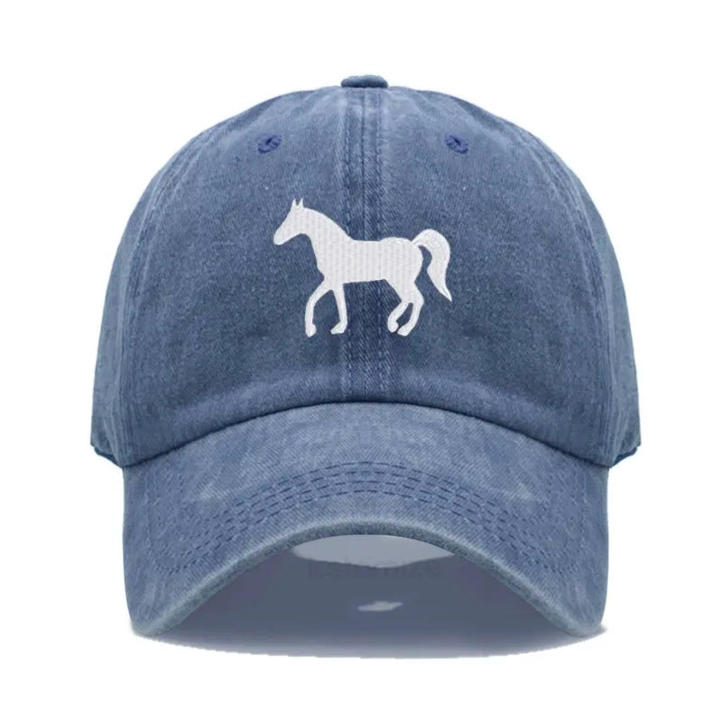 Horse Embroidered Baseball Cap For Women Men Fashion Adjustable Washed Cotton