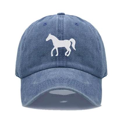 Horse Embroidered Baseball Cap For Women Men Fashion Adjustable Washed Cotton