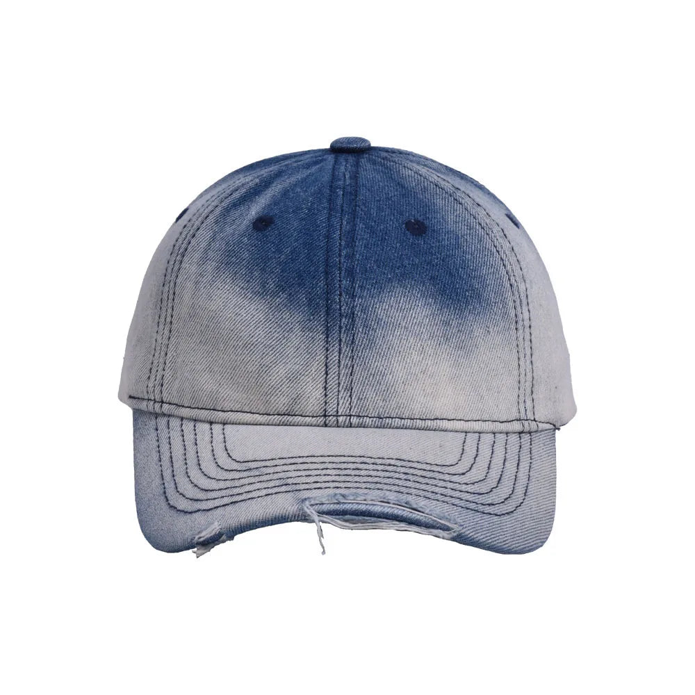 Distressed Tie-Dye Gradient Denim Baseball Cap
