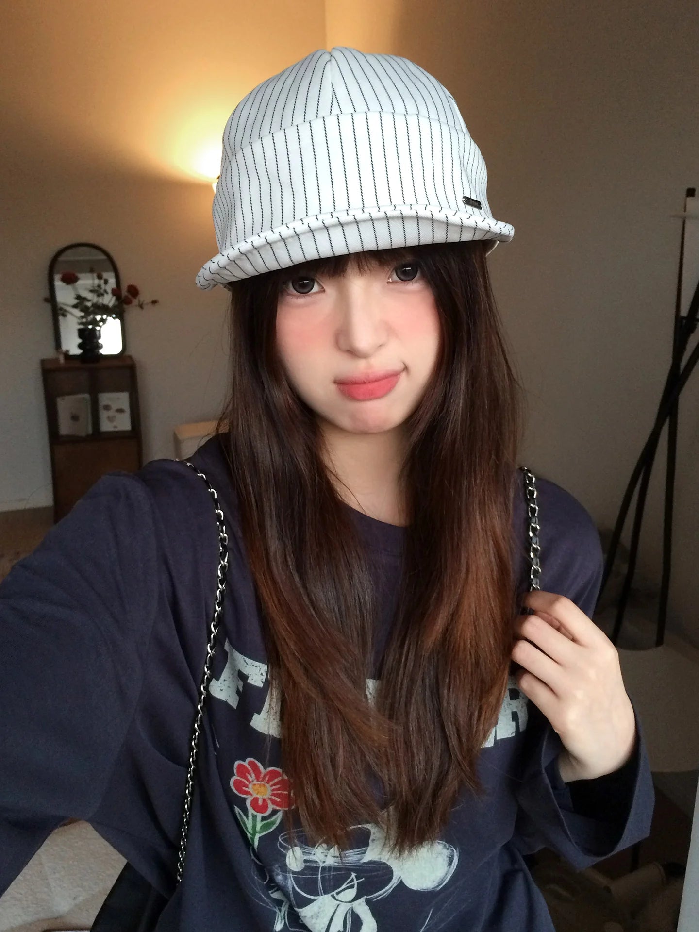 Japan-Style Literary White Stripes Baseball Cap For Women