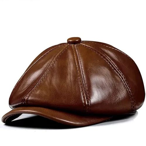 Genuine Leather Hat Cap Cowhide Beret Warm Cotton Men