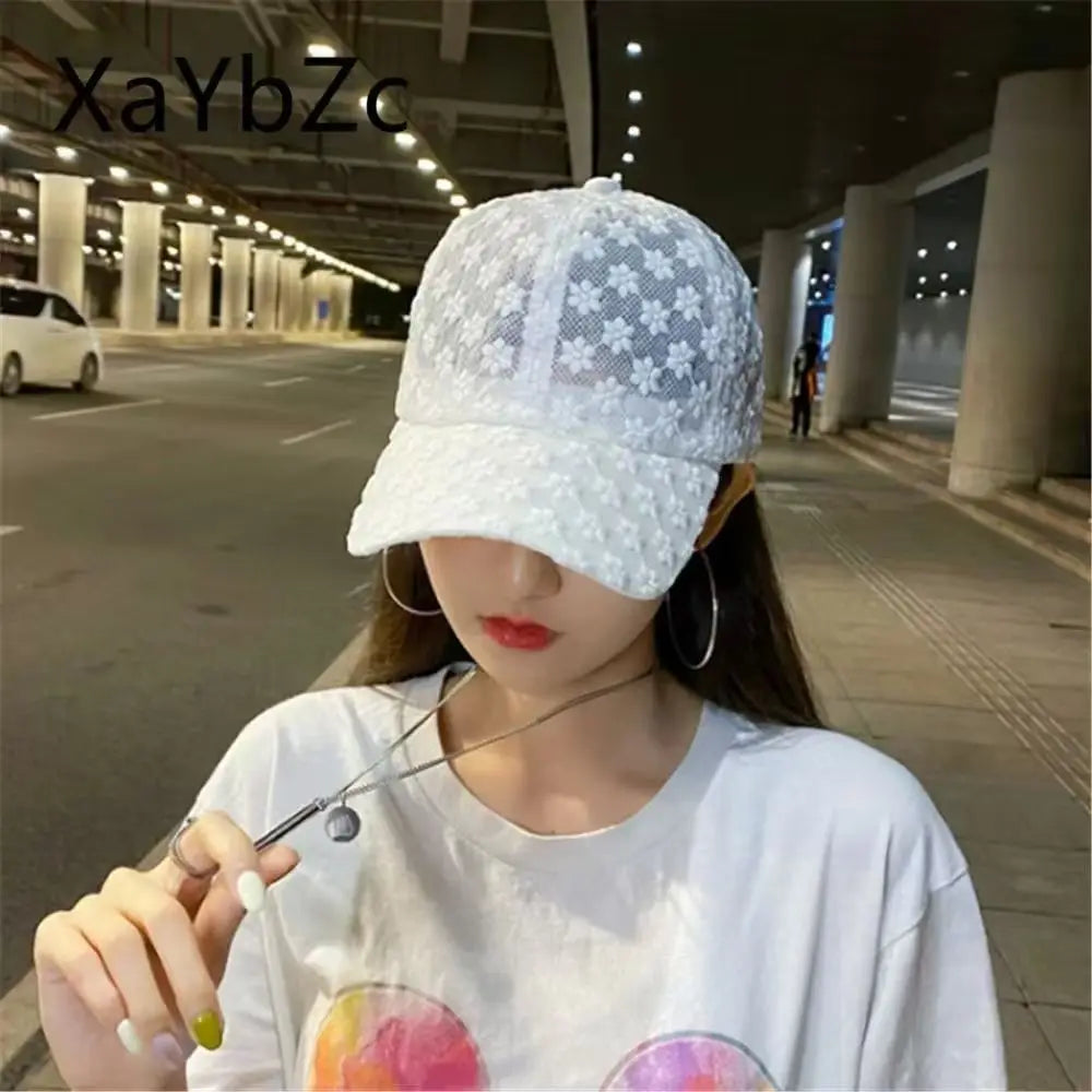 Summer Thin Lace Baseball Cap, Embroidered Flower Mesh Breathable Baseball Cap