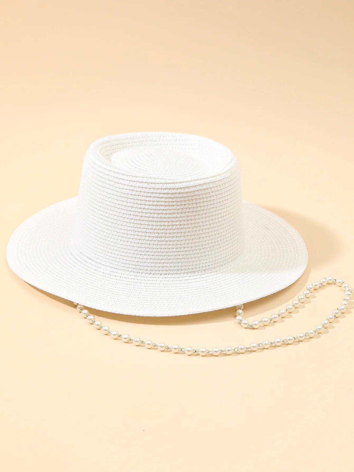 Chic Pearl Flat Top Straw Hat - Women's Summer Black Fashion Sun Hat