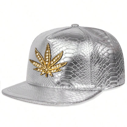 Unisex Maple Leaf Label With Drill Leather Hip Hop Hats
