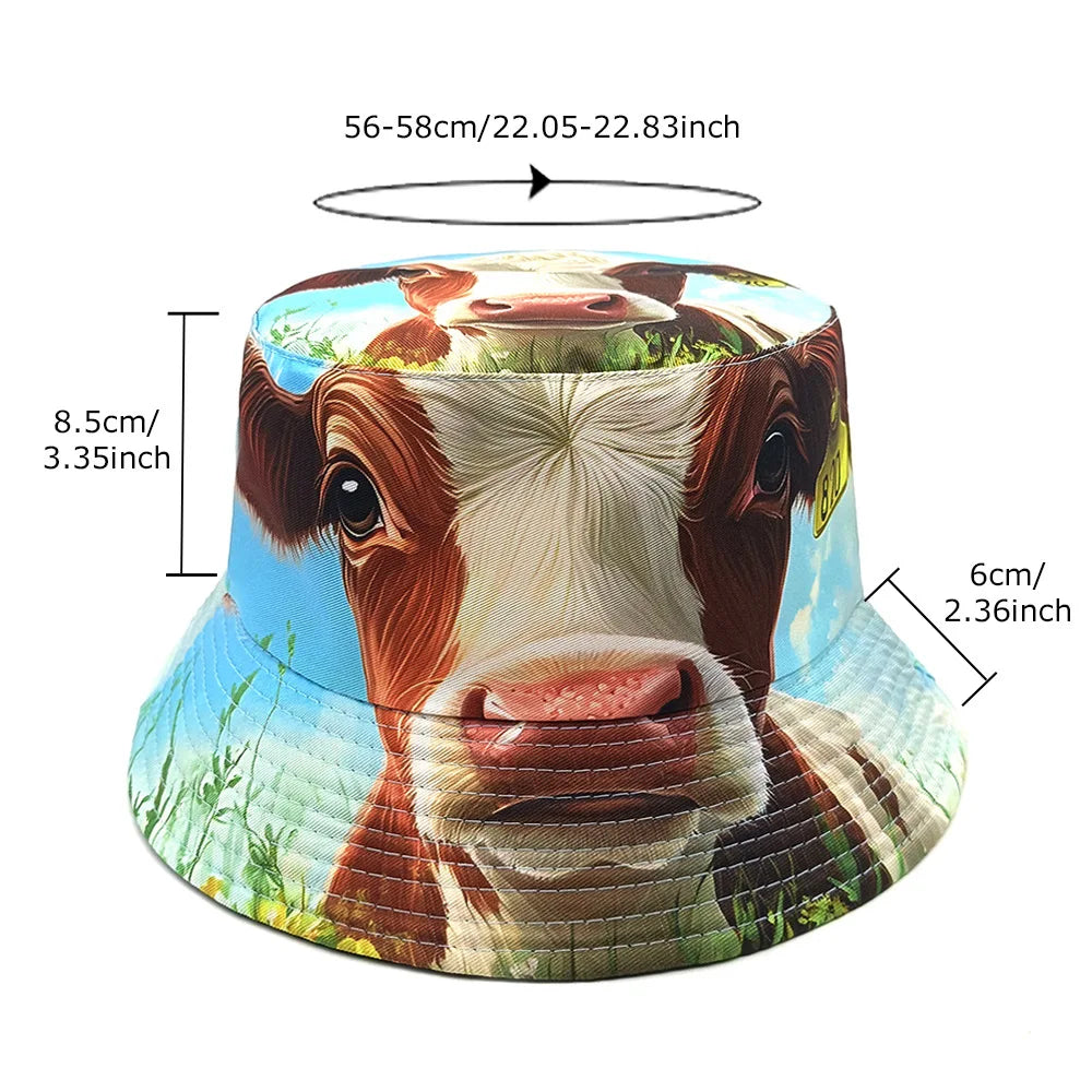 Cute Animal Cow Pattern Panama Summer Sunscreen Fisherman Hat