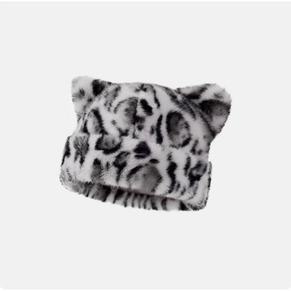 Leopard Print Plush Teddy Bear Hat For Women