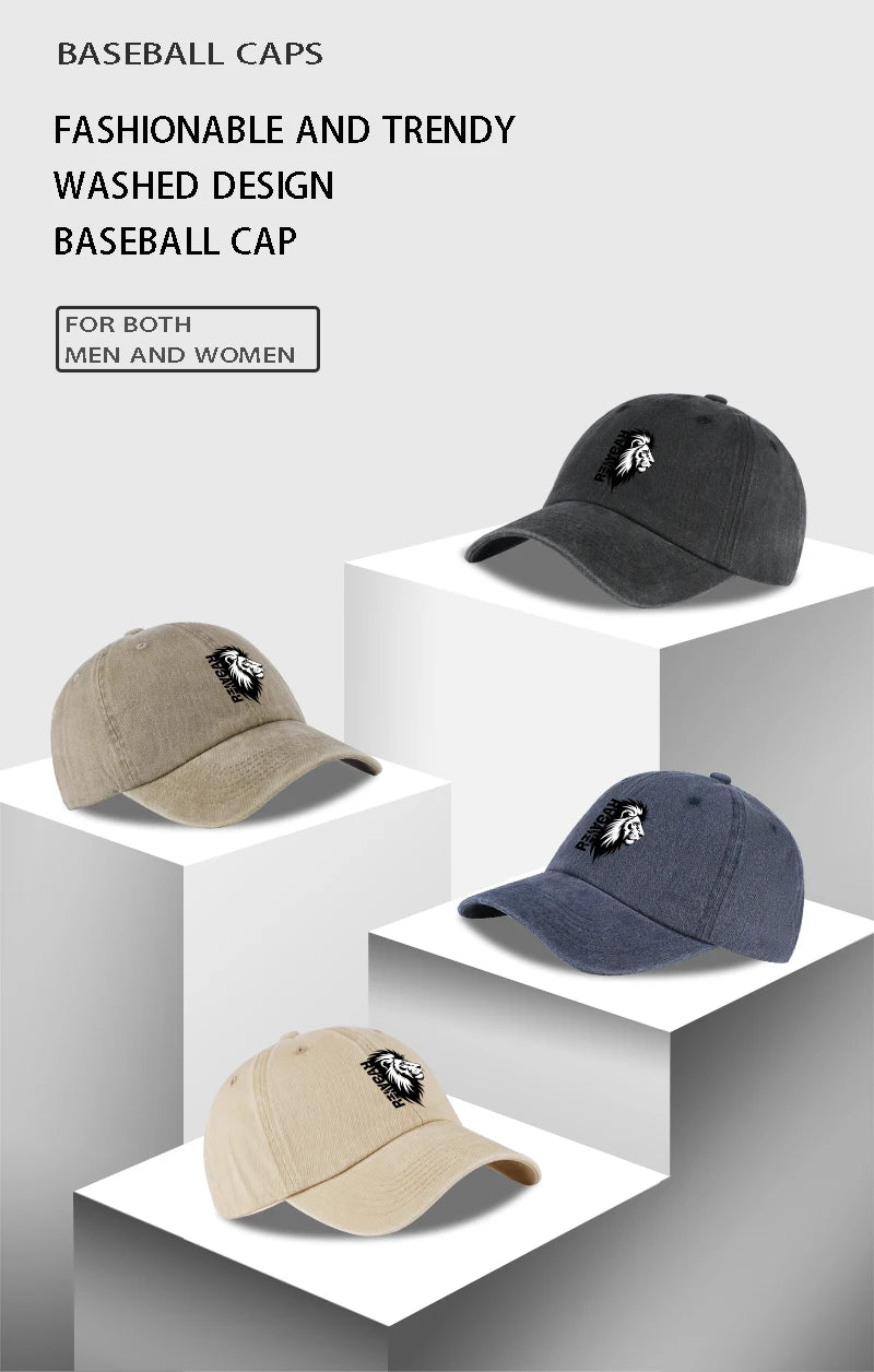 Lion Head RAWR Slogan Printed Washed Baseball Cap Soft Comfortable Lightweight Breathable Adjustable Bold Retro Powerful