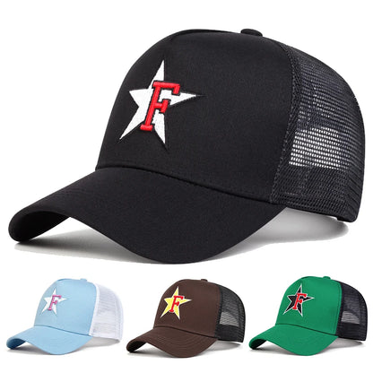 Unisex F Letter Pentagram Embroidery Baseball Net Caps Spring and Summer