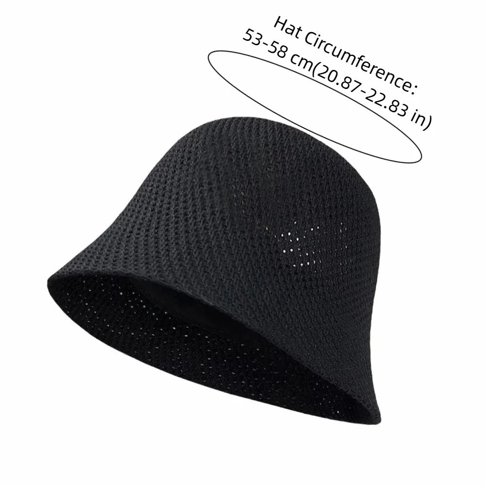 Retro Wide Brim Hollow Fisherman Cap Breathable Solid Colo