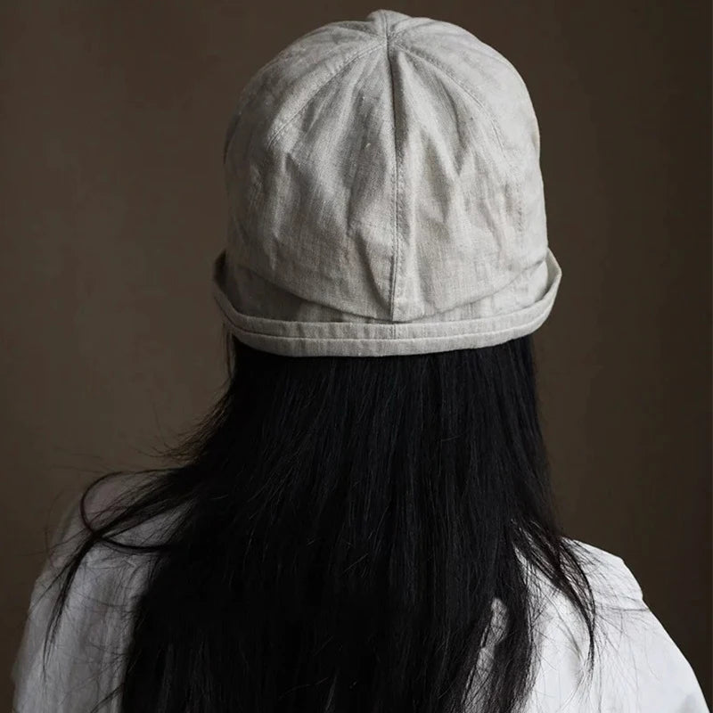 Linen Curled Edge Sun Hats For Women Foldable Bucket Hat Summer Visors Caps