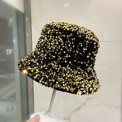 Sequined Bucket Hat Double Sided Hip Hop Shiny Fisherman Cap