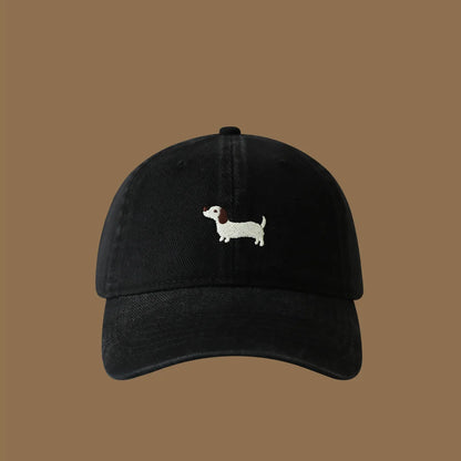 Embroidered Dachshund Washed Cotton Baseball Cap Fashion Women men