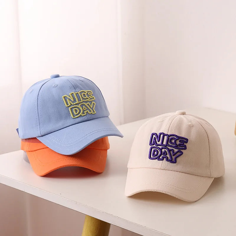Solid Color Children Baseball Cap Letter Embroidery Baby Boy Girl Sun Hat Causal Outdoor Kids Adjustable Caps