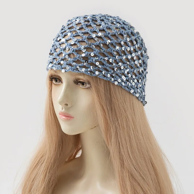 New Adult Hair Cap With Hollow Design Solid Color Knitted Mesh Cap