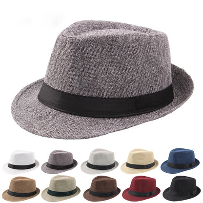 Trendy Wide Brim Men Straw Hat Women Summer Solid Color Fedoras Jazz Sun Cap