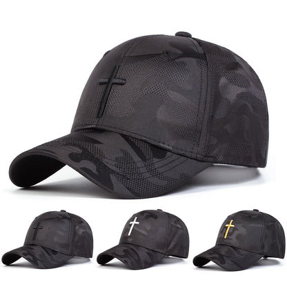 Unisex Cross Embroidery Camouflage Baseball Caps