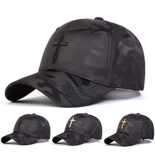Unisex Cross Embroidery Camouflage Baseball Caps