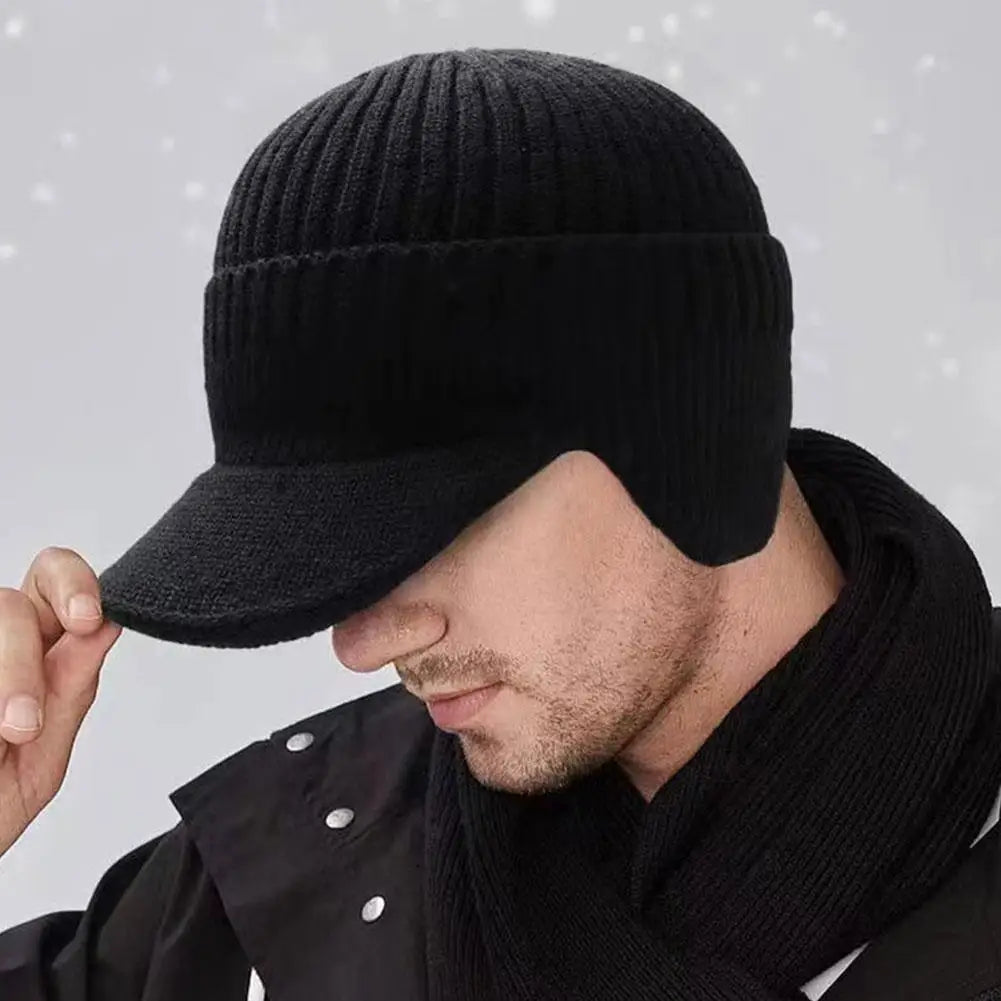 Unisex Warm Winter Hat With Brim Plush Fur Lined Knit Cap