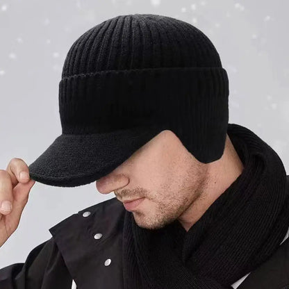 Unisex Warm Winter Hat With Brim Plush Fur Lined Knit Cap