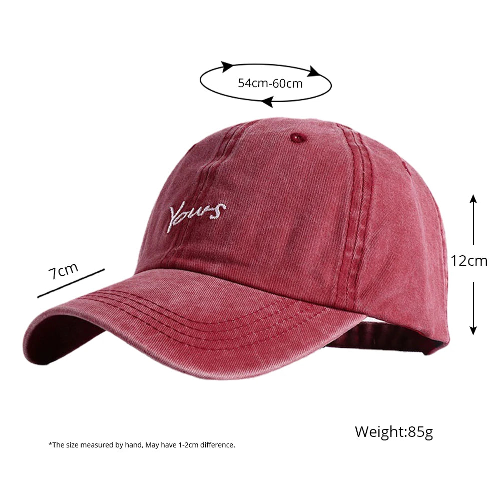 Unisex Yours Letter Embroidery Washed Cotton Baseball Cap