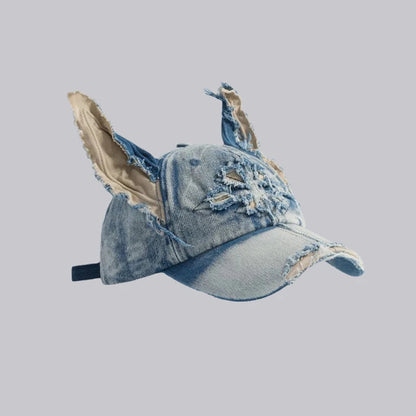 Wasteland Wind Doberman Ears Denim Baseball Cap Women's Personality Y2k