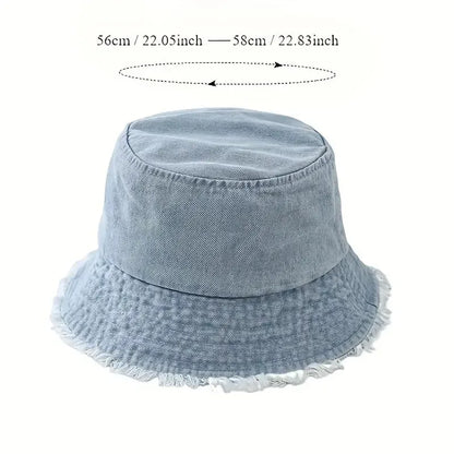 Trendy Frayed Edge Denim Bucket Hat for Women Summer Beach Hat