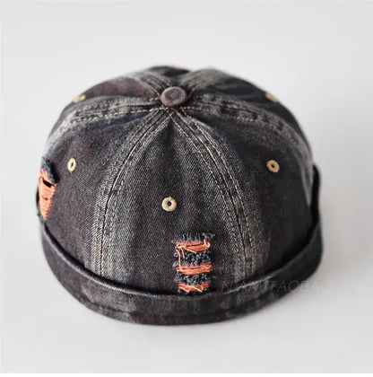 Vintage Washed Denim Brimless Docker Cap