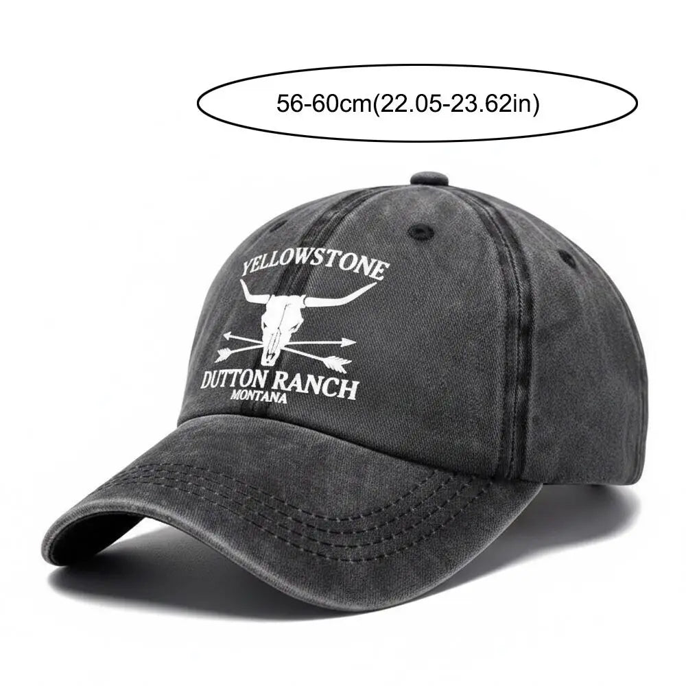 Vintage Washed Cotton Bull Skull Baseball Caps