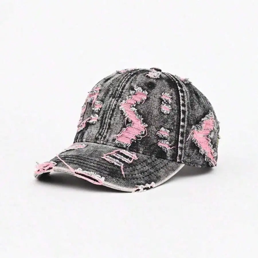 Washed Frayed Denim Baseball Cap For Women Stylish Casual Hat