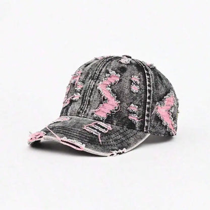 Washed Frayed Denim Baseball Cap For Women Stylish Casual Hat