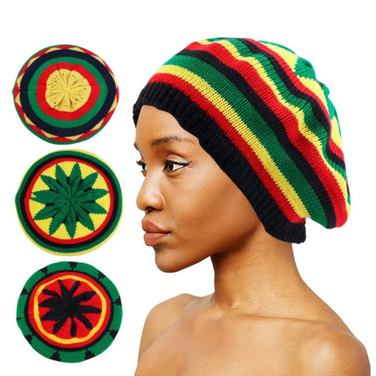 New Jamaican Reggae Loose Knitted Beanie Warm Wool Knitted Rainbow Hat