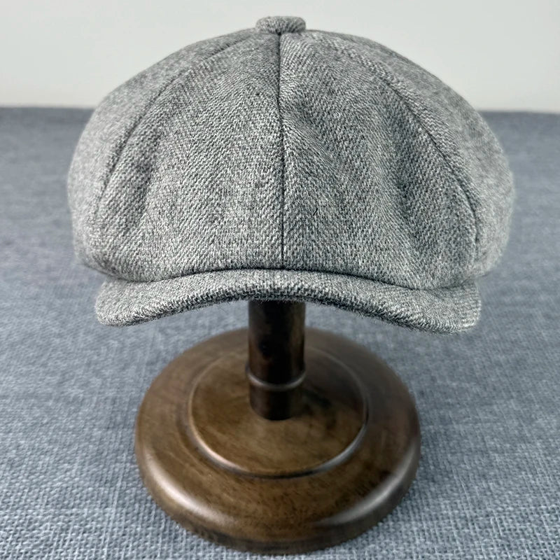 Gray Octagonal Cap Vintage Woolen Newsboy Caps