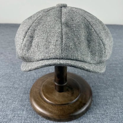 Gray Octagonal Cap Vintage Woolen Newsboy Caps