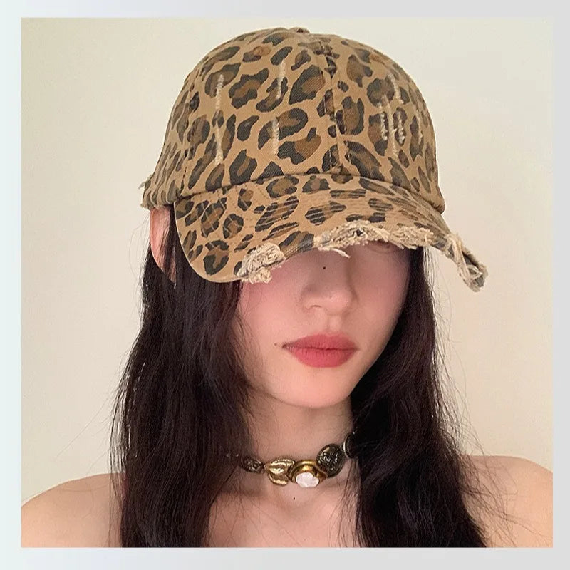 Leopard Print Baseball Cap, Female street Personality, Retro Vintage